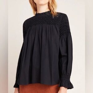 Anthropologie Maeve Black Balloon Sleeve Oversized Boho Peasant Blouse Size 0